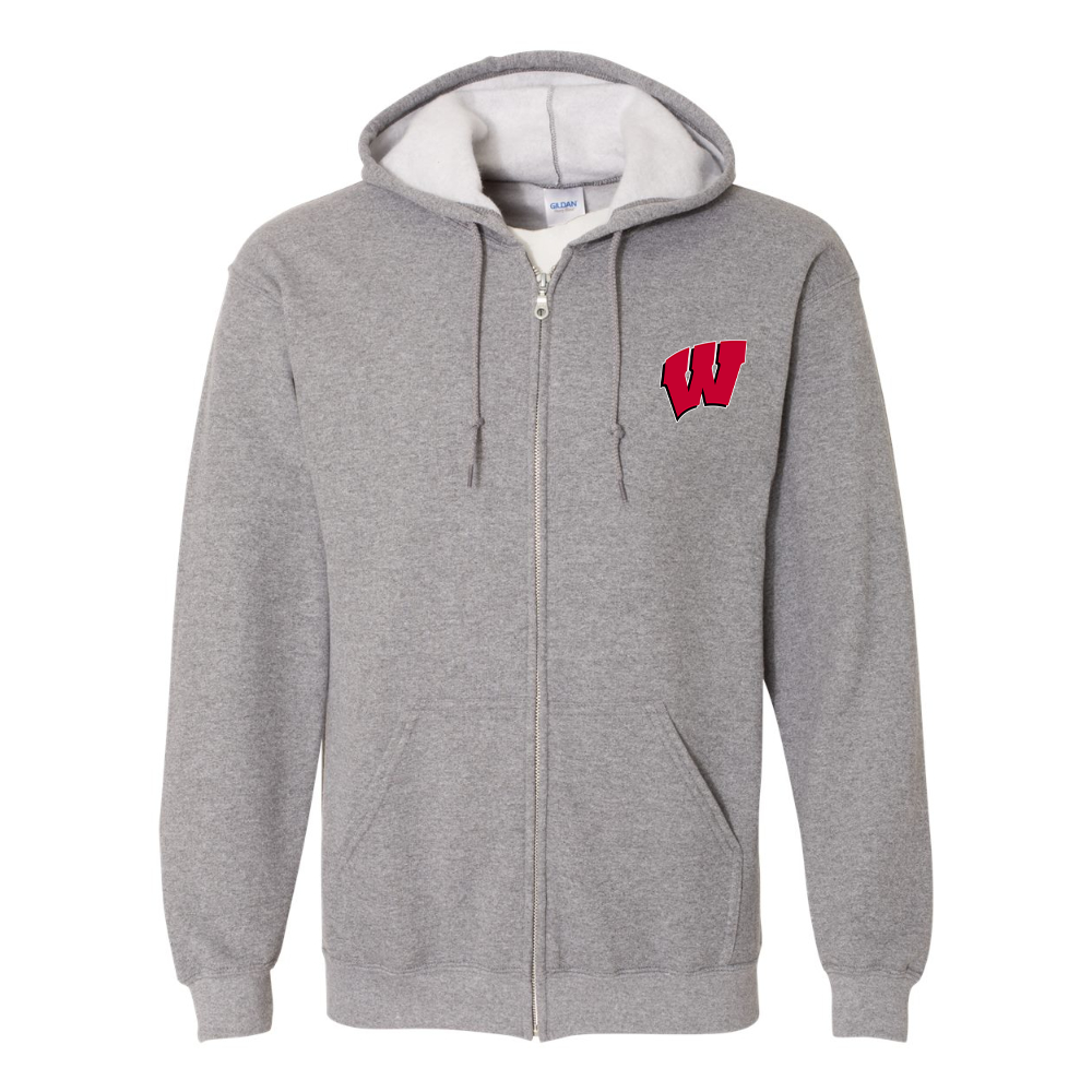 Men's Wisconsin Badgers Gildan  Heavy Blend Full Zip Hooded Sweatshirt